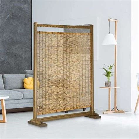 Rustic Wood And Reed Room Divider Privacy Screen Solid Wood Bartkus