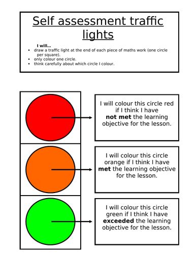 Self Assessment Traffic Light System Resource Teaching Resources