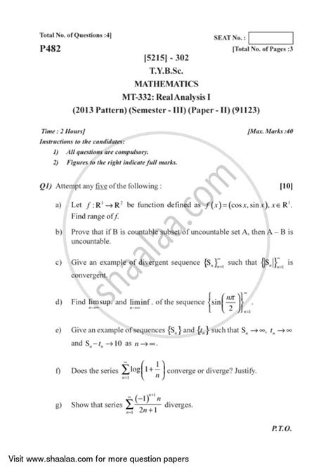 The type of scientific paper i'm discussing here is referred to as a primary research article. Real Analysis 1 2017-2018 B.Sc Mathematics Semester 5 (TYBSc) 2013 Pattern question paper with ...