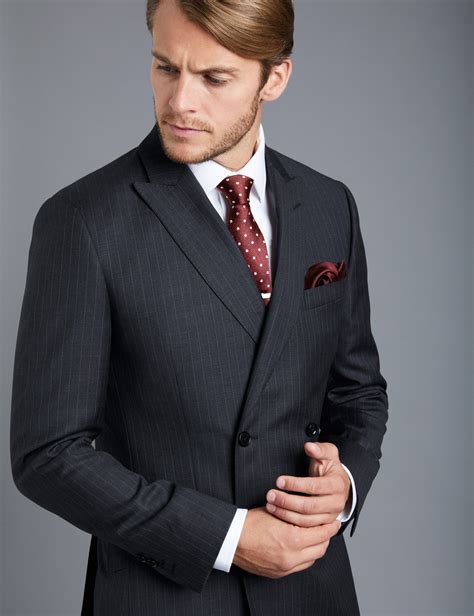 men s charcoal grey pinstripe slim fit suit double breasted super 120s wool hawes and curtis