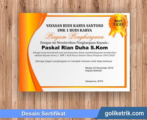 Download Desain Piagam Penghargaan Format Docx Dan Cdr Best Awards Goliketrik