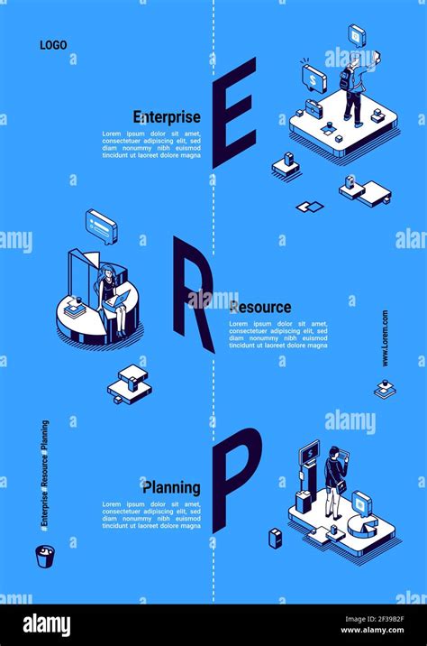Erp Enterprise Resource Planning Isometric Poster Stock Vector Image
