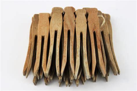 Vintage Clothespins Set Of 25 Antique Clothespins Flat Wood