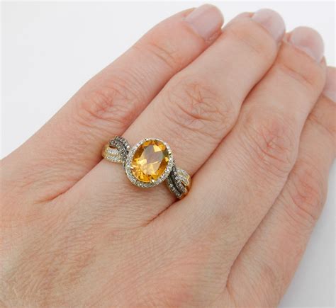Citrine Ring Yellow Gold Engagement Ring Citrine And Diamond Ring