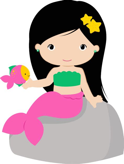 Download Cute Mermaid With Fish Friend Clipart