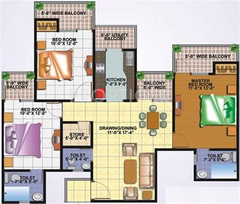 1275 Sq Ft 3 Bhk Floor Plan Image Techman Buildwell Moti Residency