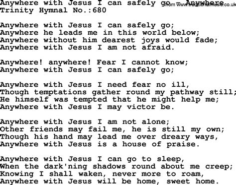 Trinity Hymnal Hymn Anywhere With Jesus I Can Safely Go Anywhere