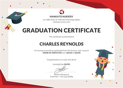 Free Nursery Graduation Certificate Template In Psd Ms Graduation