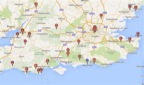 Detailed map of england and neighboring regions. South England / South East England : Bunkhouses,camping ...