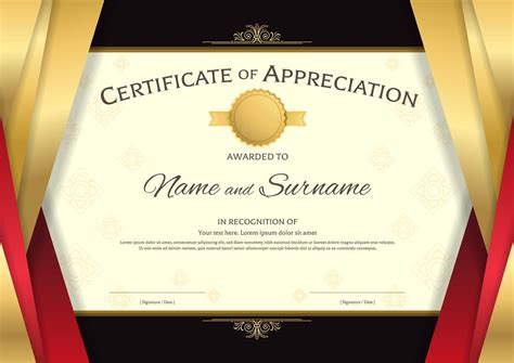 Luxury Certificate Template With Elegant Red And Golden Border Frame