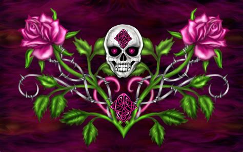 Skull and Pink Roses Fond d'écran HD | Image | 1920x1200