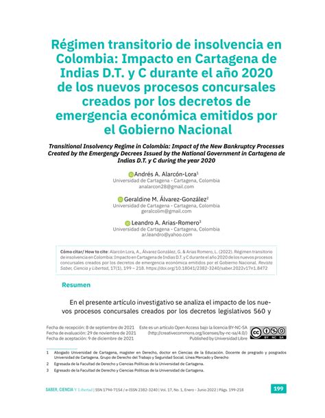 Pdf Régimen Transitorio De Insolvencia En Colombia Impacto En