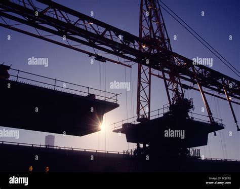 Freeway Bridge Construction Cranes Silhouette Stock Photo Alamy