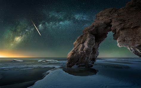 Nature Landscape Milky Way Rock Ice Sea Starry Night Natural