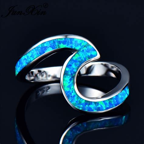 Junxin Top Quality Male Female Rainbow Fire Opal Wave Rings For Women