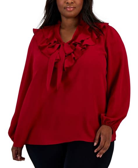 Kasper Plus Size Ruffled Tie Neck Blouse And Reviews Tops Women