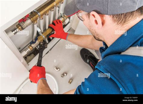 Plumbing System Fix Job Caucasian Technician Looking For Potential