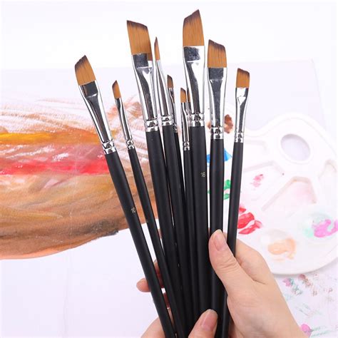 9pcs Oblique Peak Paint Brushes Set Artist Paint Brushes Set Acrylic