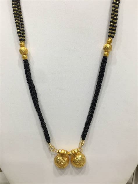 Golden Alloy 2 Vati Tanmaniya Pendant Mangalsutra Black Mani Beads 3