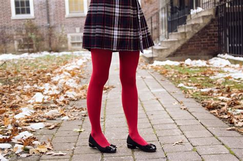 Red Plaid And Red Carolina Pinglo Red Tights Colored Tights Outfit Toronto Fashion