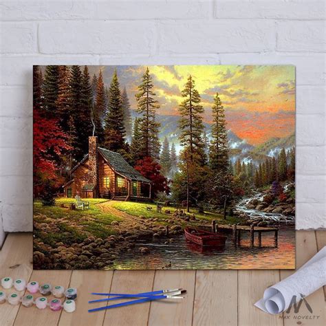 Diy Painting By Numbers Cabin In The Woods 16x20 40x50cm Max