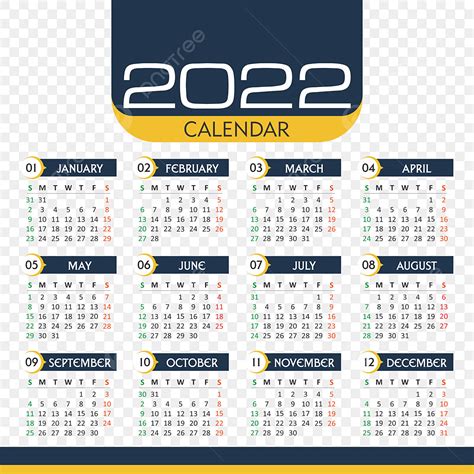Yellow Calendar Vector Png Images Calendar 2022 In Dark Blue And