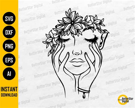 Woman Body Svg Dxf Female Eps Floral Svg Woman With Flower Head Svg
