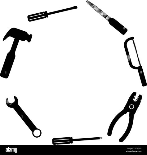 Work Tools Black Saw Wrench Hammer Screwdriver Icon Set Handyman