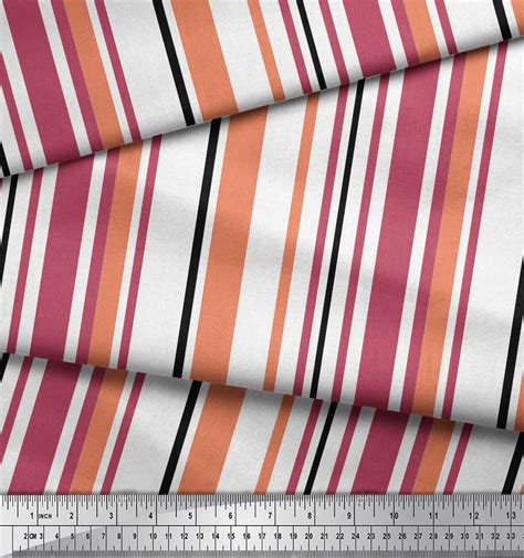 Soimoi Orange Cotton Poplin Fabric Colorful Vertical Stripe Print She