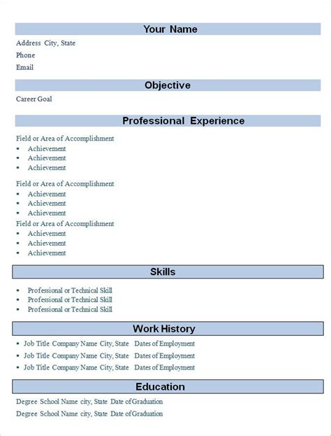 It follows a simple resume format, with name and address bolded at the top, followed by objective, education, experience, and awards and acknowledgements. Simple Resume Template - 47+ Free Samples, Examples ...