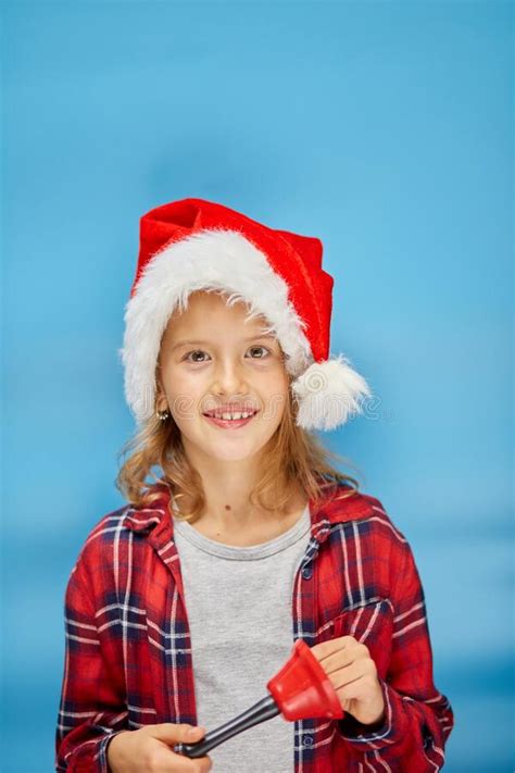 Portrait Of Christmas Little Girl In Santa Hat Stock Image Image Of