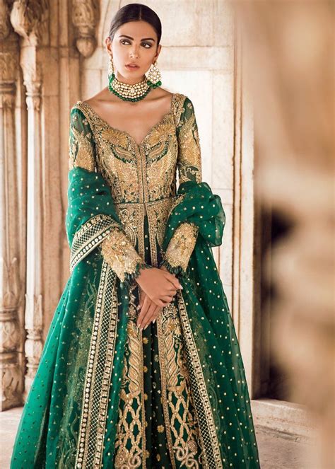 Pakistani Bridal Lehnga In Emerald Green For Wedding Nameera By