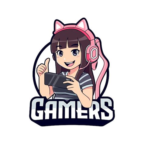 caricatura linda chica gamer jugando en la plantilla de logotipo de esport de teléfono