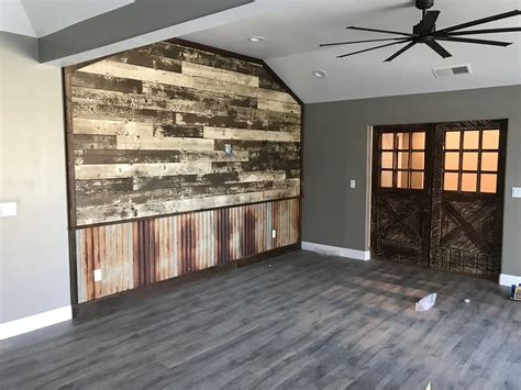 Reclaimed Wood Wall With Corrugated Metal And Barn Doors Woodland