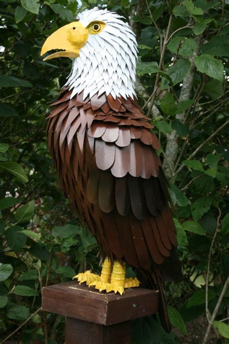 Bald Eagle Perched American Eagle Painted Steel Metal Statue Sculpture