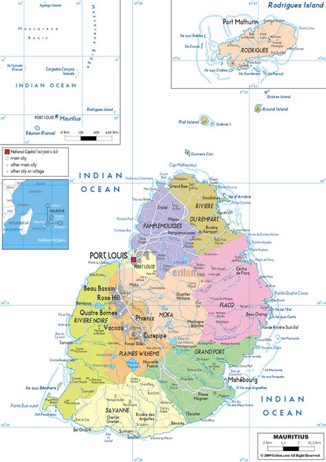 The island nation is situated about 900 km (560 mi) east of madagascar and 180 km (110 mi) northeast of french réunion. Political Map of Mauritius - Ezilon Maps