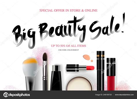 big beauty sale cosmetics banner for shopping season makeup accessories equipment beauty
