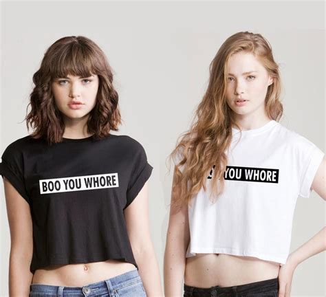 Women Summer Crop Top Boo You Whore Letter Print Short Tshirt Sexy Slim