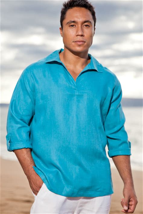 Men's beach wedding attire tips and ideas. Men's Linen Long Sleeve Pullover Shirt - Island Importer