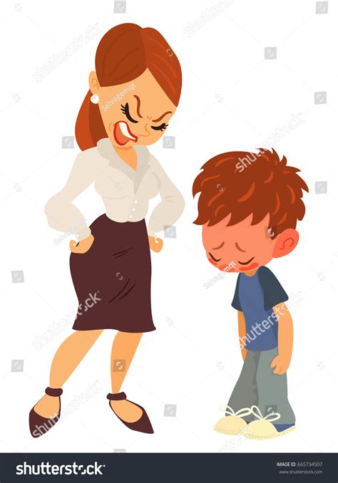 Angry Mother Teacher Scolds Her Son Stock Vector Royalty Free