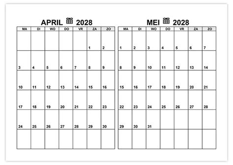 Kalender April Mei 2028