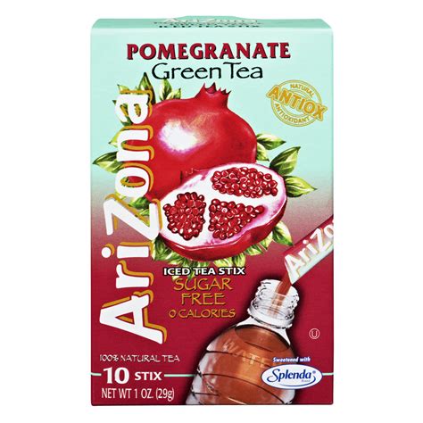 10 Sticks Arizona Pomegranate Green Tea Sugar Free 0 Calories Iced