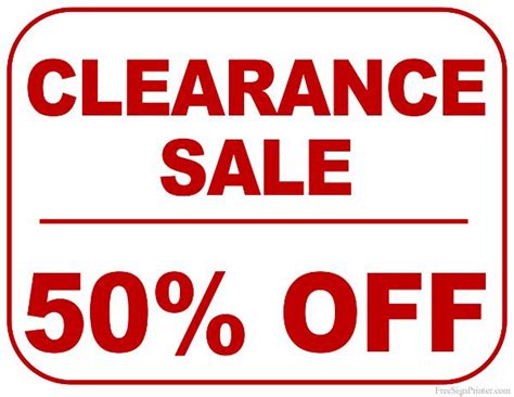 Printable 50 Percent Off Clearance Sale Sign Clearance