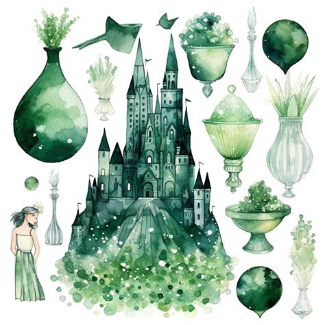 Emerald City Clipart Png Set Emerald Princess Watercolour