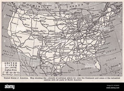 Vintage Map Of United States Of America Showing The Network Of