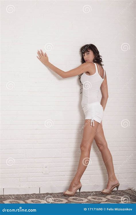 Woman With Hands On The Wall Stock Photo Image Of Studio Hand