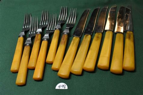 Stainless Steel Bakelite Butterscotch 6 Dinner Forks And 6 Butter