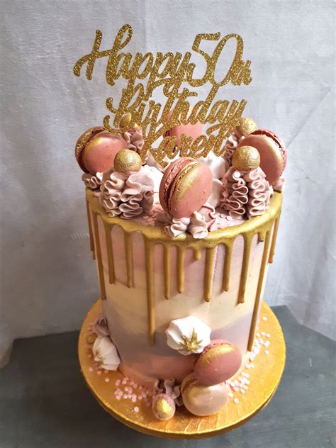 50th Birthday Gold Drip Cake