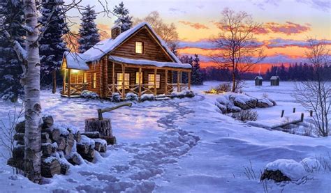 Winter Cabin Winter Scenes Pinterest