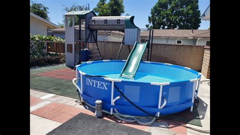 Joining Above Ground Swimming Pool With Playground Swing Set To Make